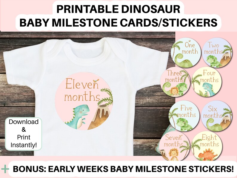 Printable Dinosaur Baby Milestone Stickers: Early Weeks, Monthly ...