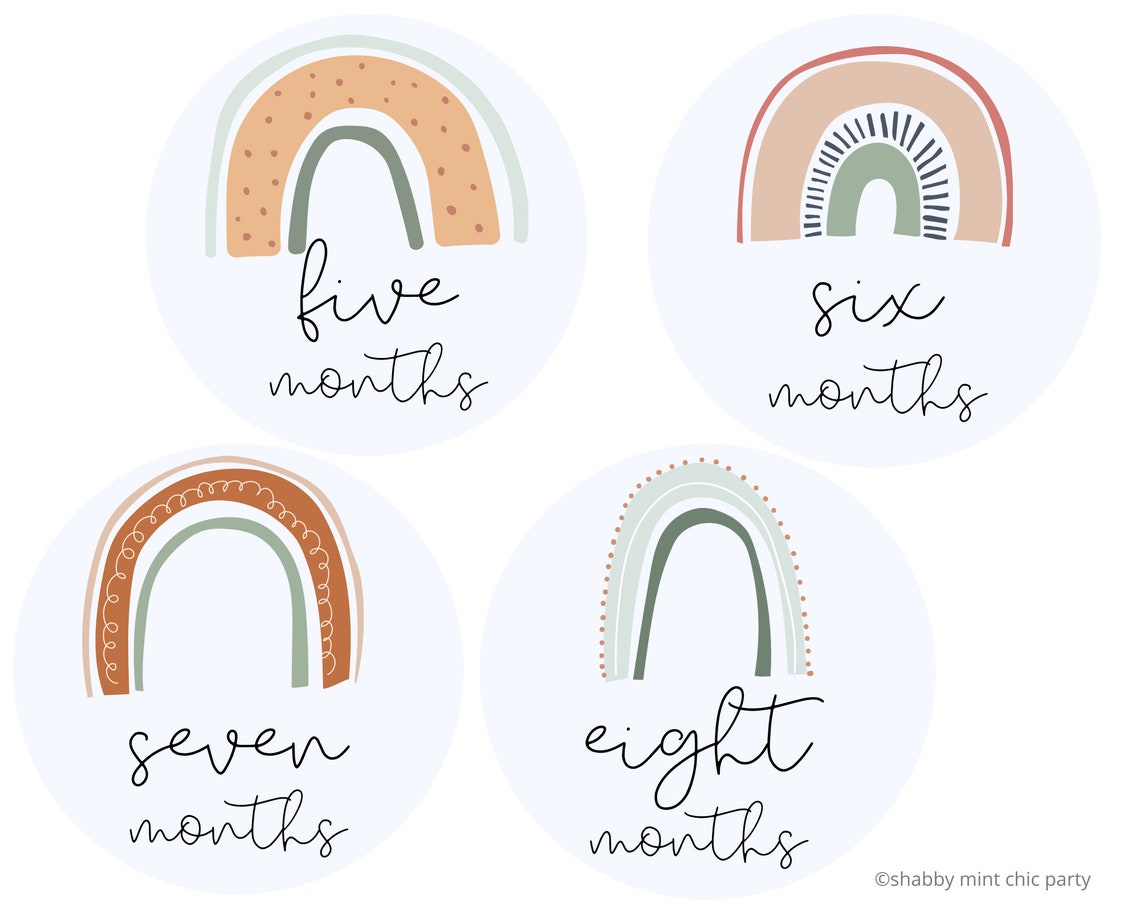 Boho Rainbow Baby Monthly Milestone Stickers (digital Download) - Etsy