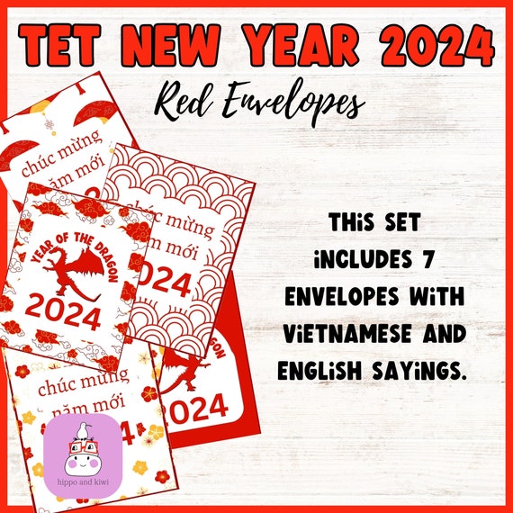 Printable Tet New Year 2024 Red Envelope, Lunar New Year 2024, Vietnamese  New Year, Year of the Dragon, Lucky Money Envelopes 