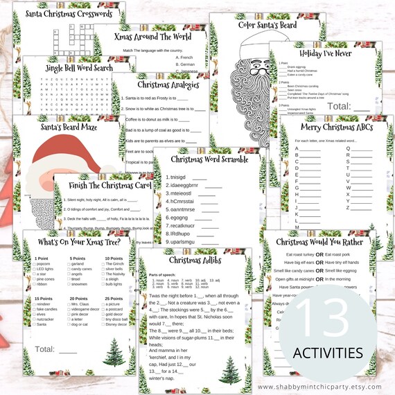 DIGITAL DOWNLOAD - 13 Printable Christmas activity bundle, Older kids and Adults Christmas games, Virtual Xmas, Virtual Party, Office Party Il_570xn