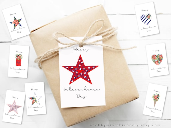 PRINTABLE Independence Day Gift Tags,July 4th Gift Tags, Fourth of July Favor Tags, Patriotic labels, Red White and Blue happy independence Il_570xn