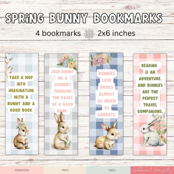 PRINTABLE Bunnies and Reading Quotes Bookmarks,Bunny Themed Printable Bookmarks, Downloadable Bunny Bookmarks with Reading Quotes Il_570xn