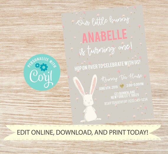 Editable Bunny Party Invitation template, Bunny Birthday Invite, Some Bunny is One, Bunny Baby Shower, 1st 2nd and 3rd Party, First Birthday Il_570xn