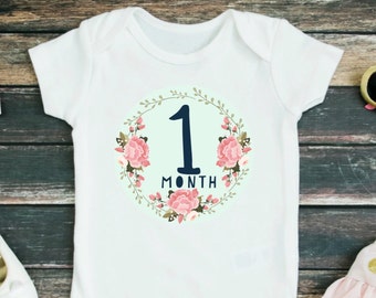 Rose Wreath Baby Monthly Milestone Stickers (Digital Download)