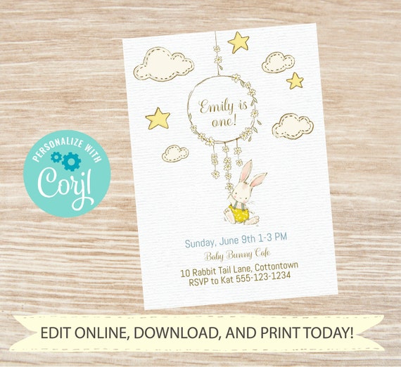Editable birthday invitation, Some Bunny is One Birthday party invitation, Twinkle Twinke Little Star Invitation,Corjl, Bunny Birthday Party Il_570xn