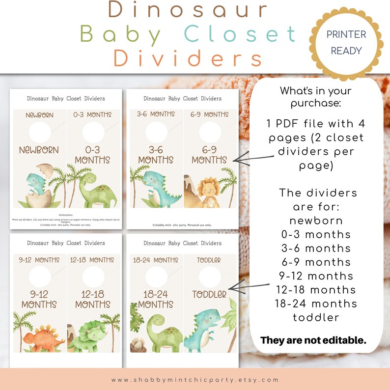 PRINTABLE Baby Closet Dividers Dinosaur Theme Gender Neutral Etsy