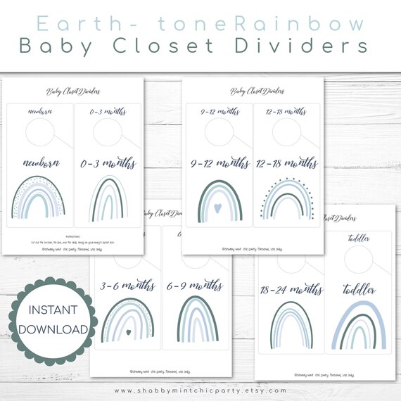 PRINTABLE Gender Neutral wardrobe dividers , Earth tone Rainbows Baby Nursery Baby Closet organizer, Baby Gift for Boys and Girls, Unisex Il_570xn