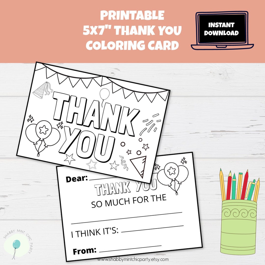 Printable THANK YOU Coloring Card, Thank You Card for Kids, Kids Coloring Activity, Greeting ...