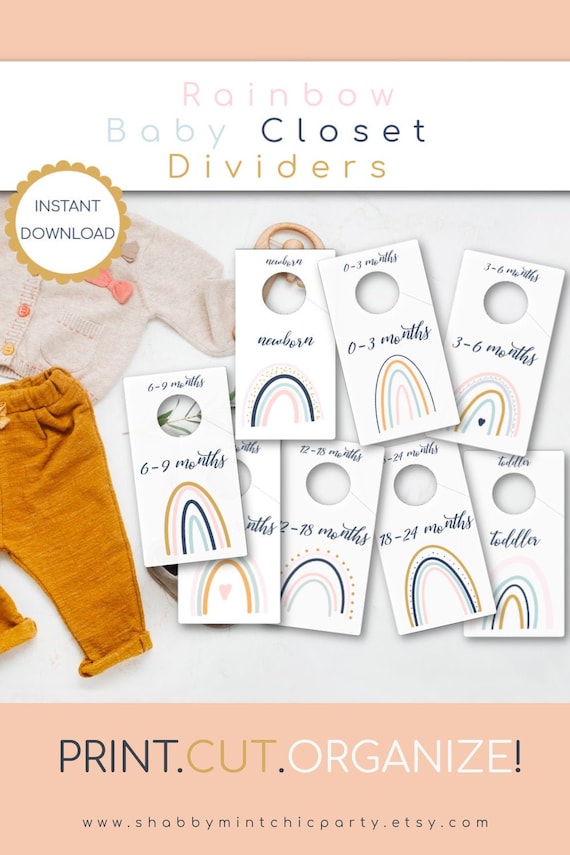 Gender Neutral wardrobe dividers Printable, Modern Boho Rainbow, Rainbow Baby Nursery Baby Closet organizer, Baby Gift for Boys and Girls Il_570xn