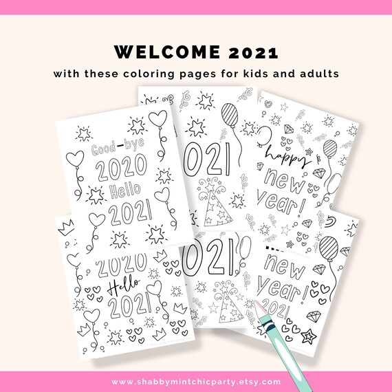 Download Digital Download Printable 2021 New Year Balloons Coloring Pages For Kids And Adults 2021 Color Pages New Years Eve New Year Printable By Shabby Mint Chic Party Catch My Party