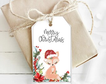 PRINTABLE Christmas Gift Tags Fox Design, Print yourself ChristmasTags, Christmas Party Favor Tag, Printable Xmas Favor Tag, Fox xmas
