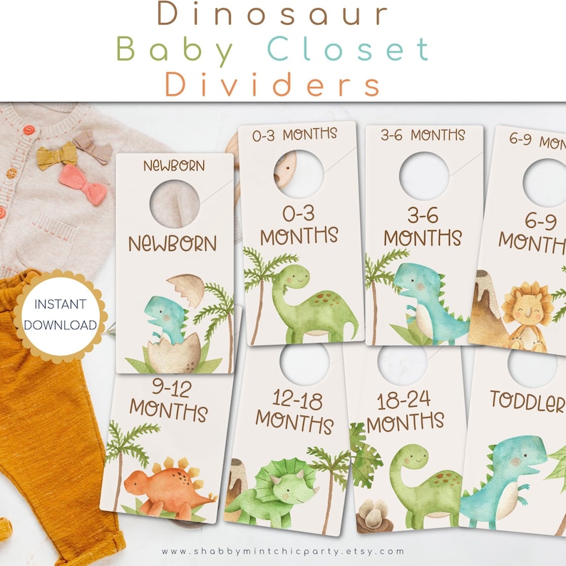PRINTABLE Baby Closet Dividers Dinosaur Theme Gender Neutral Etsy