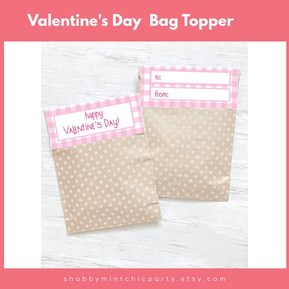 5" PRINTABLE pink checker Valentine's Day Favor Bag Topper, Print yourself Treat Bag Topper, Pink Vday Bag Topper, Bag Topper Tags Il_570xn