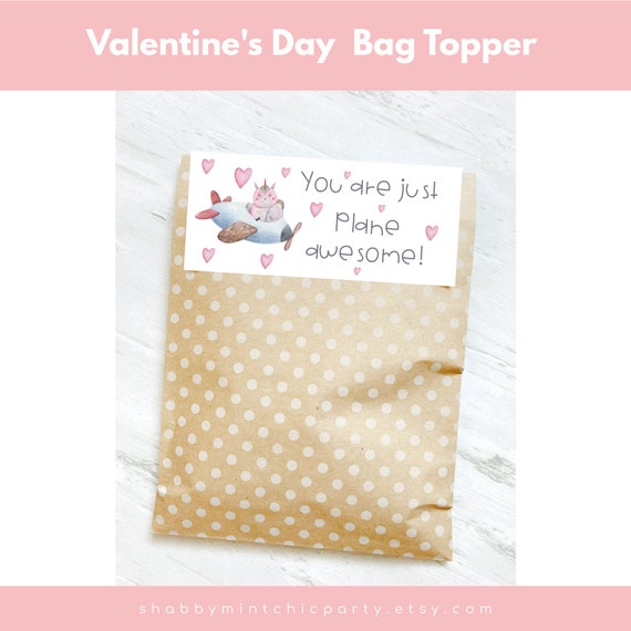 4" PRINTABLE Valentine's Day Favor Bag Topper, Print yourself Treat Bag Topper, Plane Awesome Topper, Vday Bag Topper, Airplane Valentine Il_570xn
