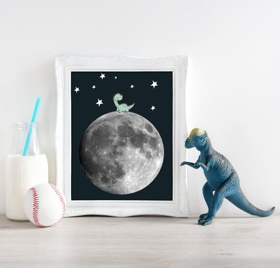 PRINTABLE.Moon Dinosaur. Nursery decoration. Party Decorations. Wall Art. Dinosaur Party. Outer Space Party. Digital Download. Il_570xn