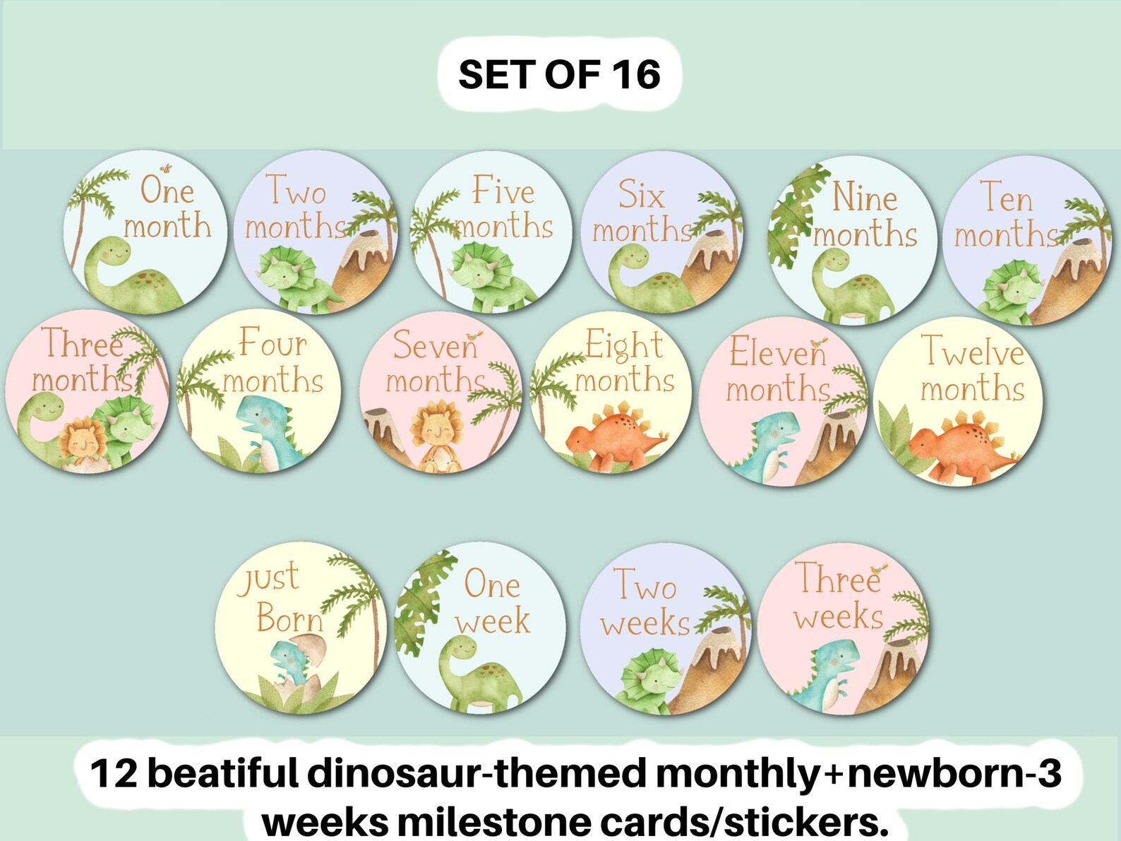Printable Dinosaur Baby Milestone Stickers: Early Weeks, Monthly ...