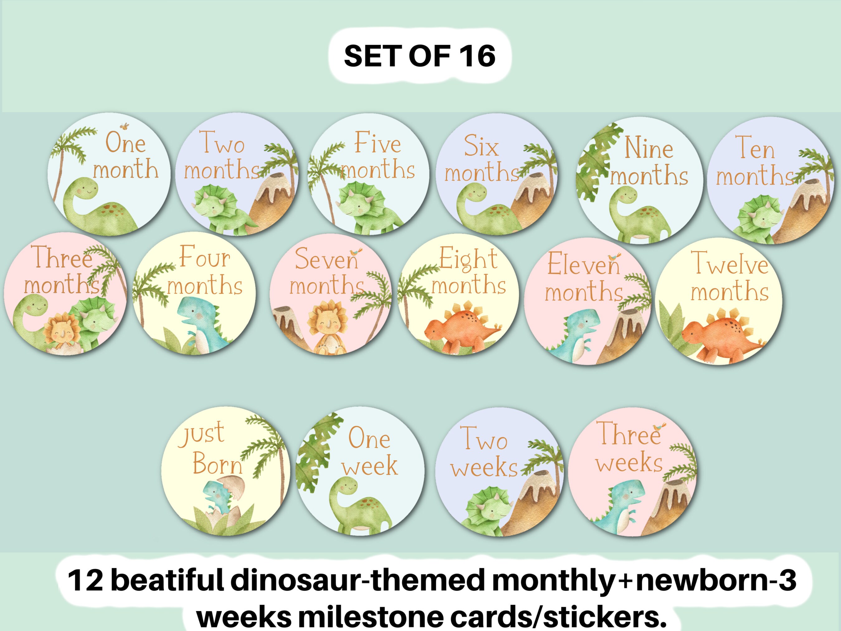 Printable Dinosaur Baby Milestone Stickers: Early Weeks, Monthly ...