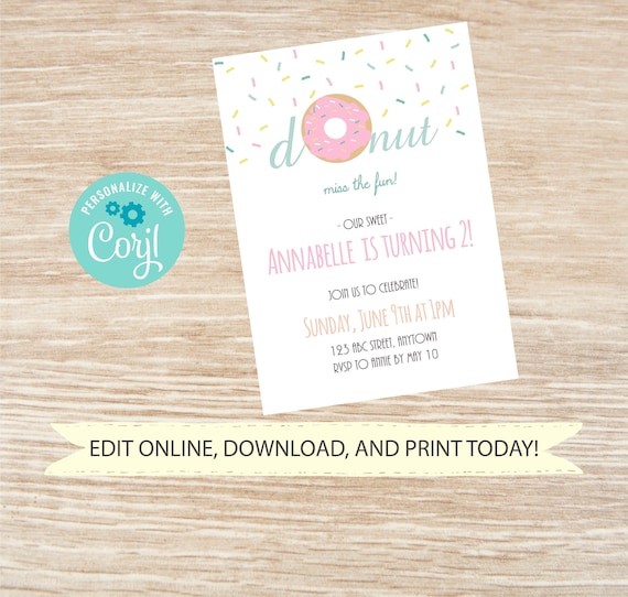 Editable Donut Party Invite, Editable Birthday Invite, Birthday Party Invite, Donut baby shower Invite, Donut Party, First Birthday Invite Il_570xn