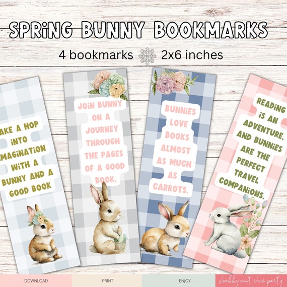 PRINTABLE Bookmarks, Spring Bunny Bookmark download, Easter Bunny Gift for Book Lover, Bunny-themed Bookmarks to Print, DIY Bookmarks Il_570xn