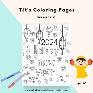 Printable Tết 2024 coloring pages. Year of the Dragon. Vietnamese Lunar New Year. 5 Year of the Dragon Coloring Pages for Kids and Adults image 6