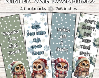 PRINTABLE Bookmarks, Winter Owl Bookmark download, Gift for Book Lover, Owl-themed Bookmarks to Print, DIY Bookmarks