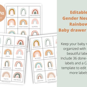 Editable GENDER NEUTRAL Rainbow Baby Drawer Labels Canva Template, Nursery Decor, Nursery Organization, Rainbow Nursery Clothes Labels image 1