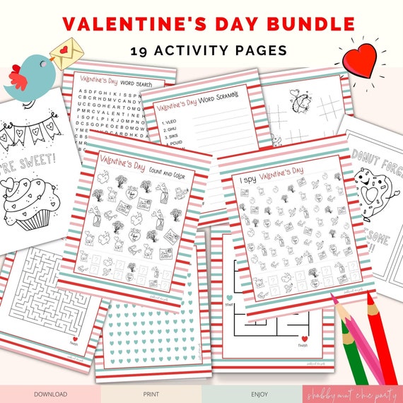 DIGITAL DOWNLOAD - Printable Valentine's Day Activity Bundle, Valentine's Day games, Valentine Party Games for Kids, Valentine Classroom Il_570xn