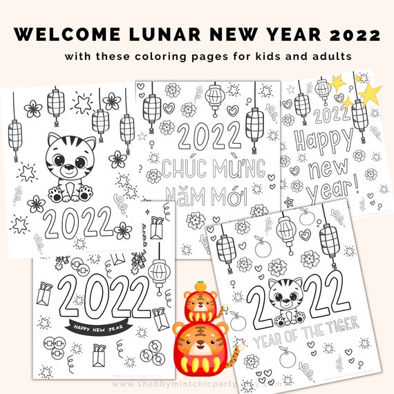DIGITAL DOWNLOAD - Printable 2022 Lunar New Year coloring pages for kids, Year of the Tiger color pages, Tet New Year, Classroom activity Il_570xn