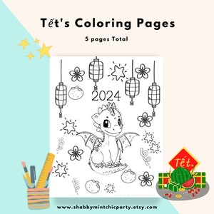 Printable Tết 2024 coloring pages. Year of the Dragon. Vietnamese Lunar New Year. 5 Year of the Dragon Coloring Pages for Kids and Adults image 5