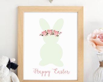PRINTABLE. Easter print,Easter Bunny Floral Print, Easter Decoration,Spring, Easter Printable, Party decor, Instant Download.