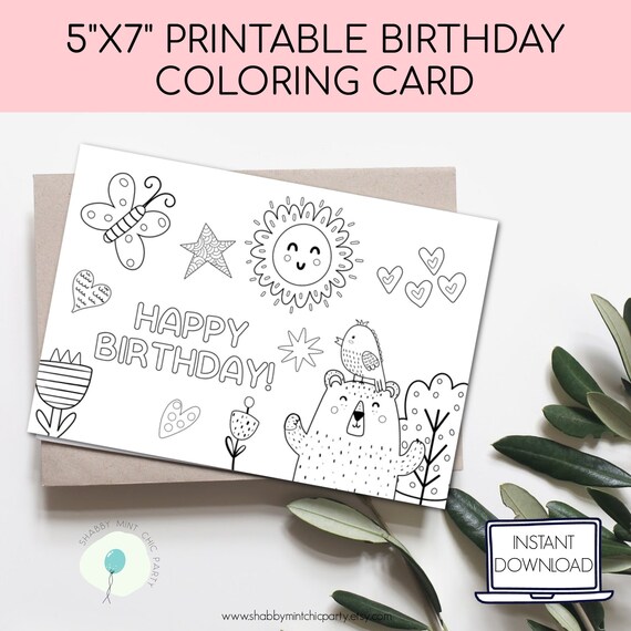 PRINTABLE coloring card from kid, Happy Birthday Coloring Card for Kids and Adults, kids coloring activity, Greeting Card for Birthdays Il_570xn