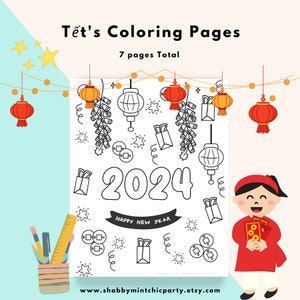 Printable Tết 2024 coloring pages. Year of the Dragon. Vietnamese Lunar New Year. 5 Year of the Dragon Coloring Pages for Kids and Adults image 4