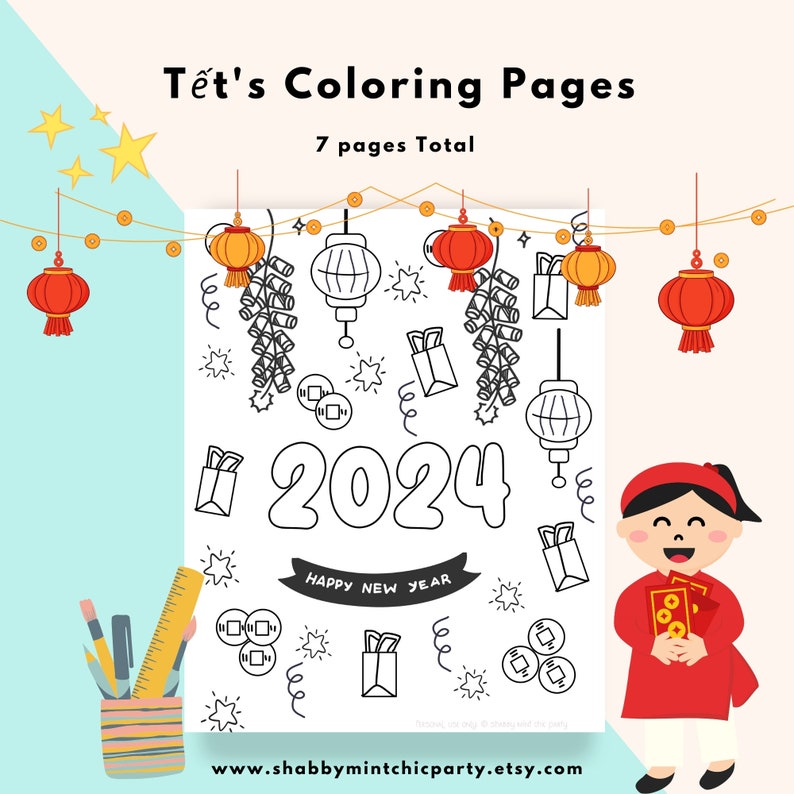 Printable Tết 2024 coloring pages. Year of the Dragon. Vietnamese Lunar New Year. 5 Year of the Dragon Coloring Pages for Kids and Adults image 4