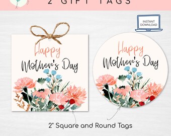 PRINTABLE 2" Square Mother's Day Gift Tag, Mother's Day Cookie Tag, Happy Mother's Day Favor Tag,  Goodie Bag Tag, Cupcake Toppers