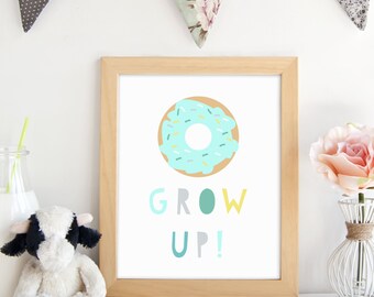 Impressão de viveiro de donuts arco-íris de menta: Donut Grow Up (download digital)