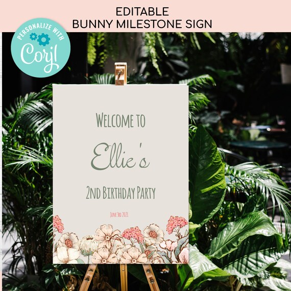 Editable Boho Floral Party Welcome Sign, Boho Floral Party Poster, Floral Birthday Sign, Shower Welcome Poster, Birthday Party Sign Il_570xn