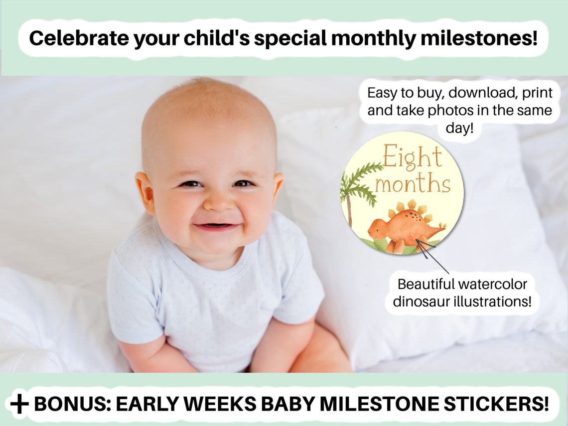 Printable Dinosaur Baby Milestone Stickers: Early Weeks, Monthly ...