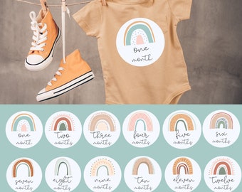 Boho Rainbow Baby Monthly Milestone Stickers (Digital Download)