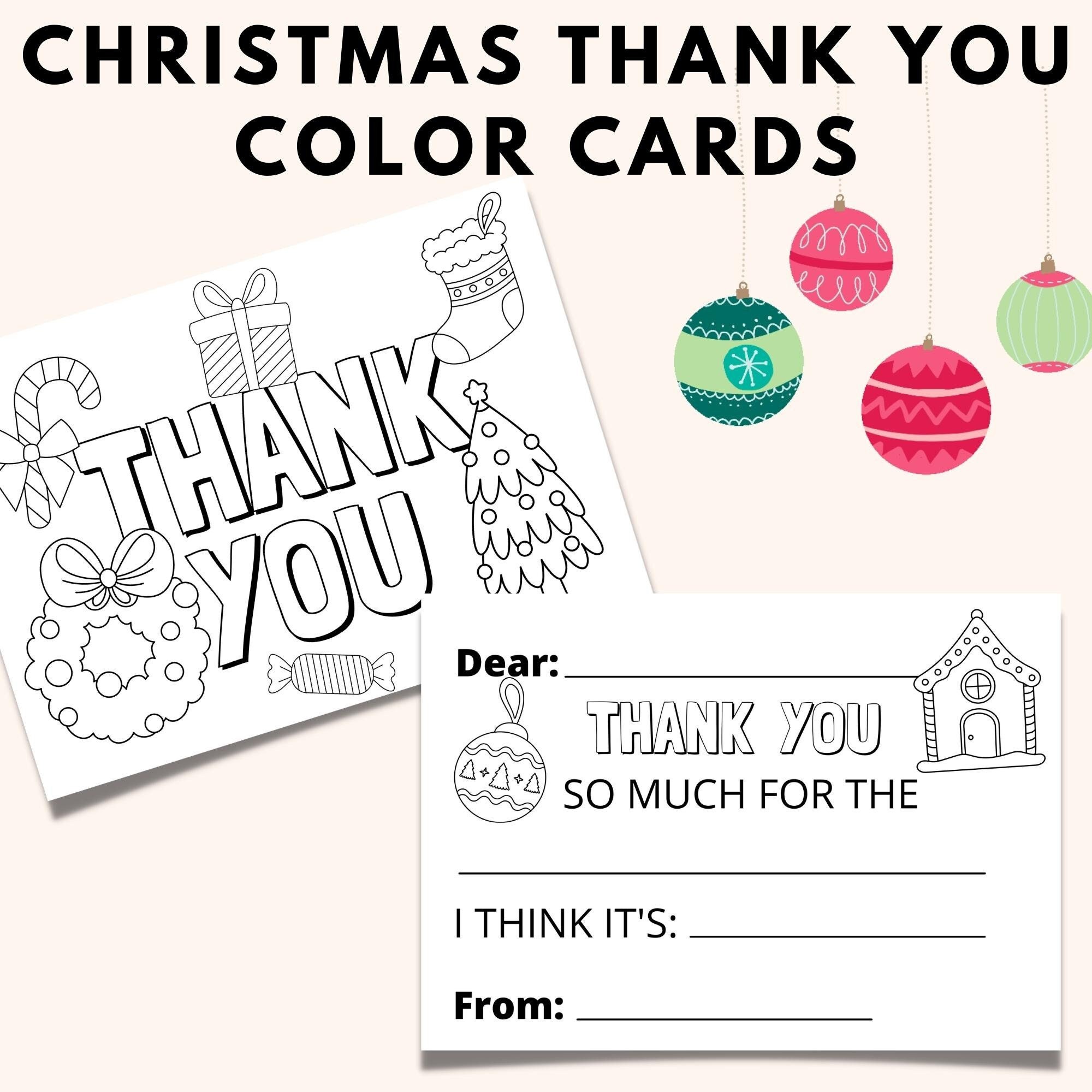 Thank You Card for Kids to Color, Printable Thank You Christmas Card ...