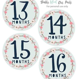 IMPRIMIBLE.Hitos mensuales del bebé.Meses 13-24. Pegatinas de hitos para bebés Diy. Tarjetas de hitos para bebés. Regalo de bebé. Regalo de baby shower. Regalo para ella.