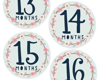 Floral Baby Milestone Stickers: Months 13-24 (Digital Download)