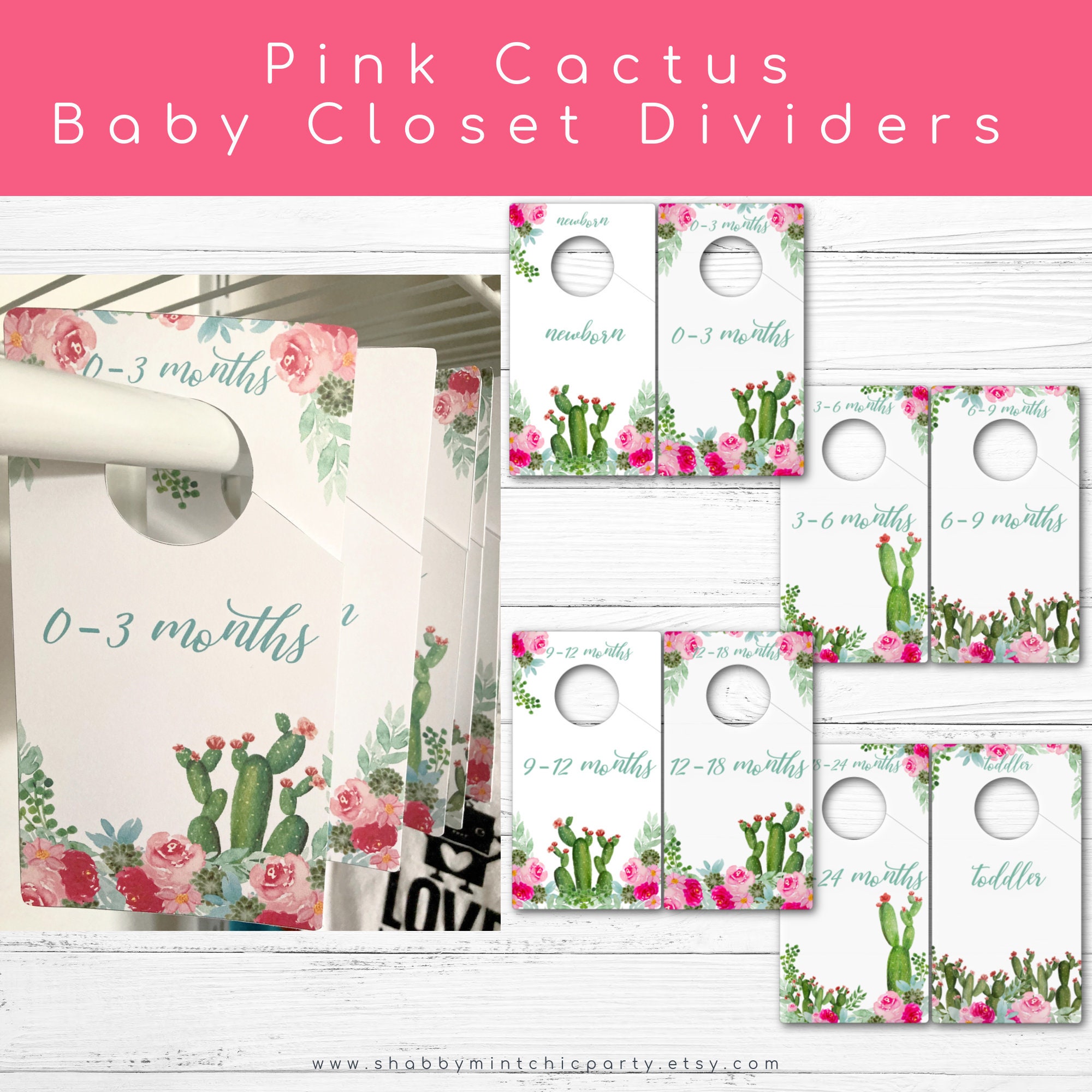 Printable Baby Wardrobe Dividers,pink Cactus Clothes Dividers, Nursery Decor,nursery Baby Closet ...