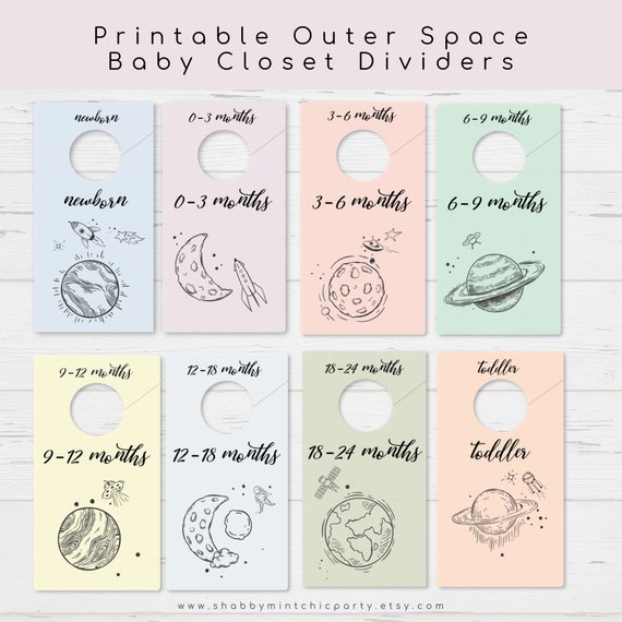 Printable pastel wardrobe dividers, Pastel Outer Space Nursery Decor,  Nursery Baby Closet organizer, Baby Gift for New Baby, Gifts for Girls by  Shabby Mint Chic Party | Catch My Party