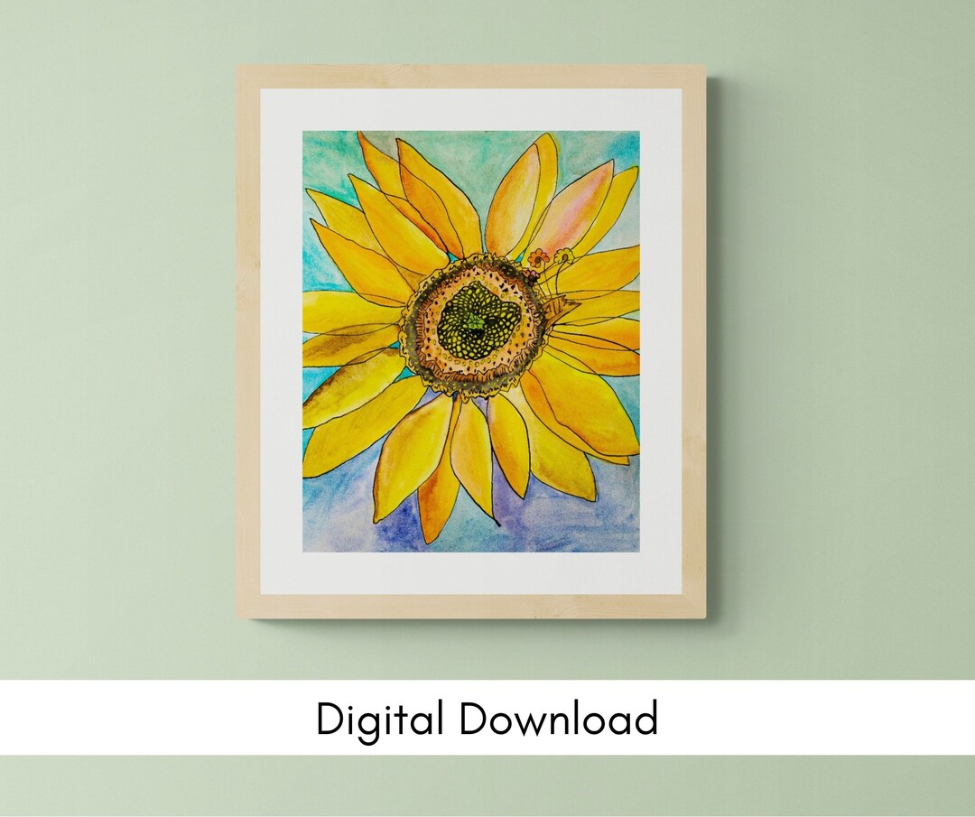 Printable Bright Floral Wall Art / Ukrainian Sunflower / From Etsy