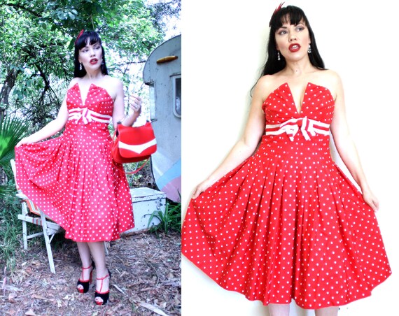 red and white spotty dress
