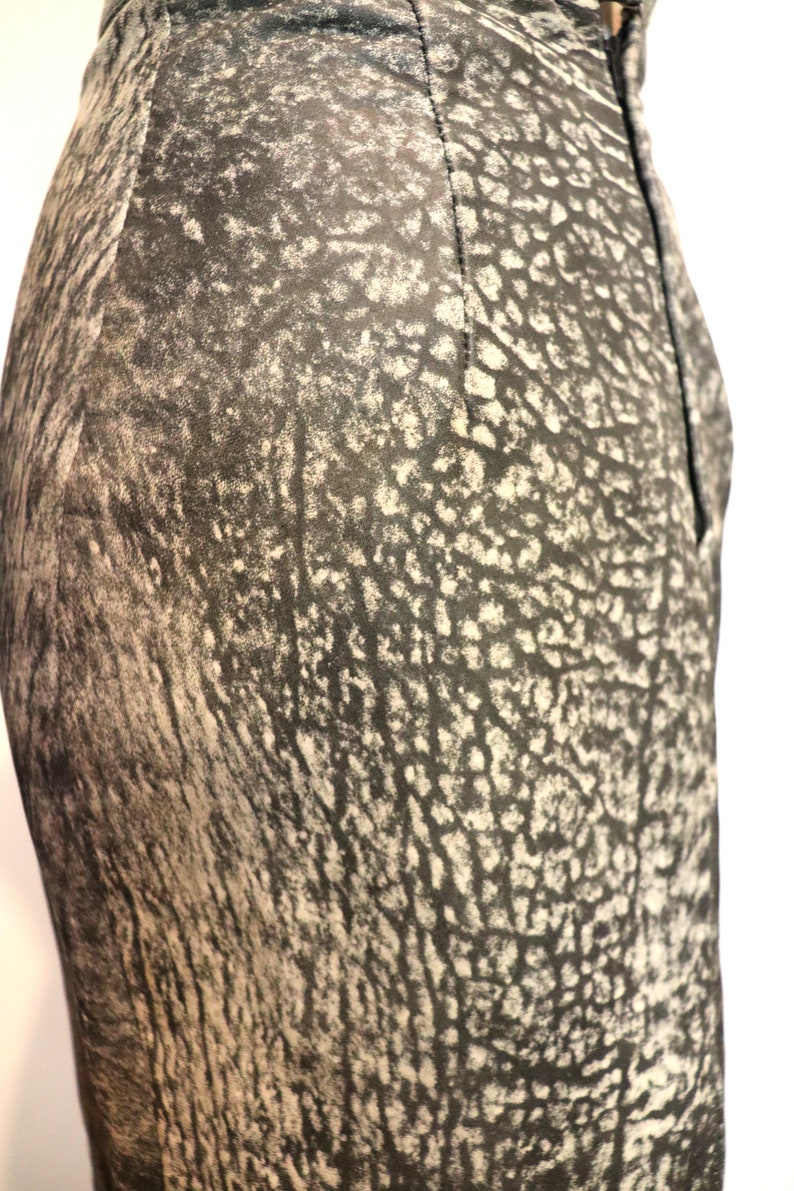 Grey Acid Wash Leather Pencil Wiggle Skirt 80s Hide Snakeskin ostrich look Marle Rags to Leather Adelaide Disco Biker Chick Grunge