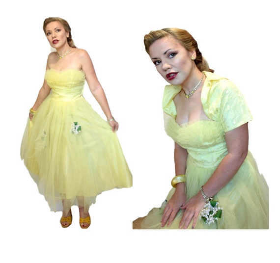 Yellow Lace 3d Flowers Bolero Full Skirt Lemon Prom Dress Yd7 Etsy
