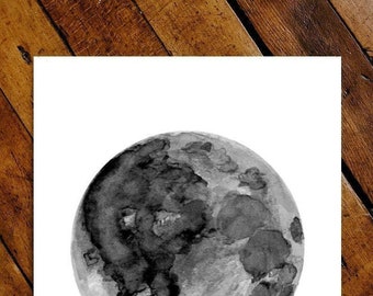 Moon Art, Moon Print, Nature, Abstract, Black Ink Print, Minimalist Modern Moon