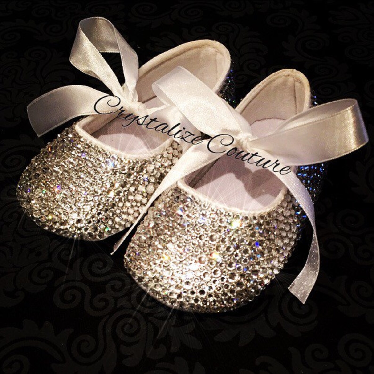 baby flats embellished in swarovski crystals, perfect for christening or birthday, ballet flats, baby booties, baby shoes, baby