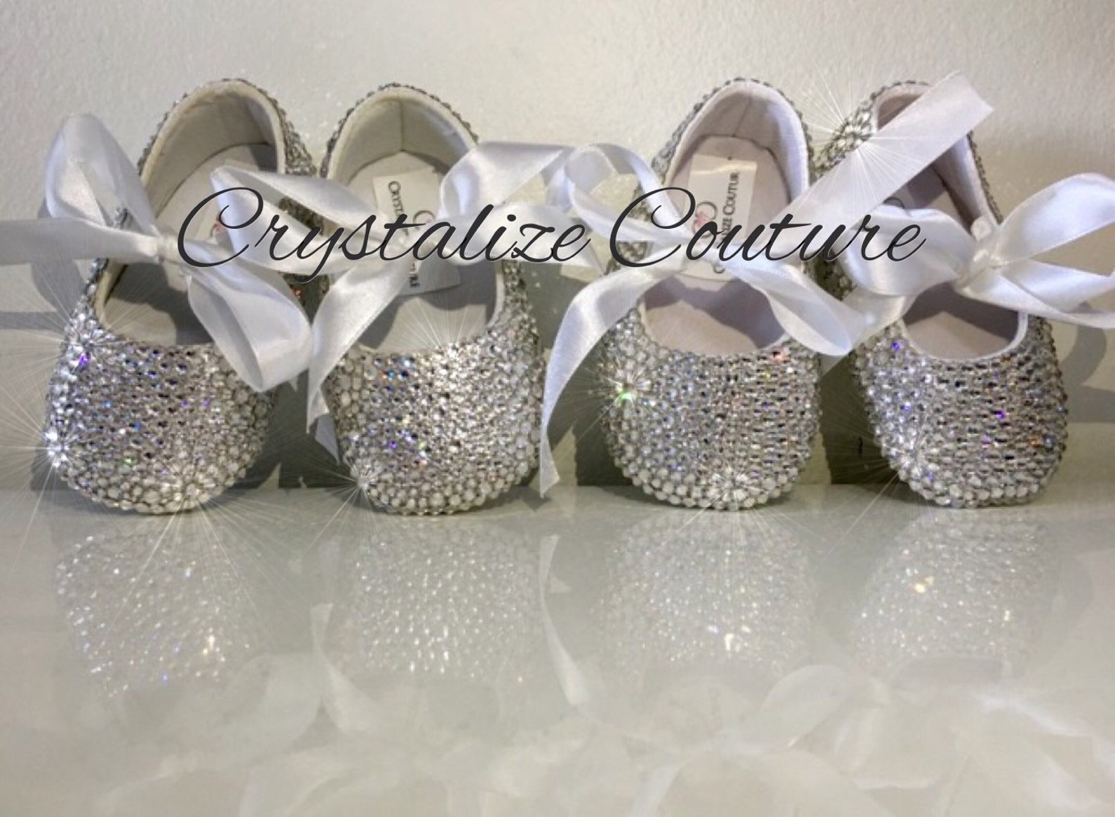 baby flats embellished in swarovski crystals, perfect for christening or birthday, ballet flats, baby booties, baby shoes, baby